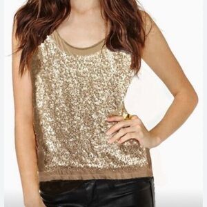 Talbots Gold Sequin Sleeveless Tank Top Size Medium
